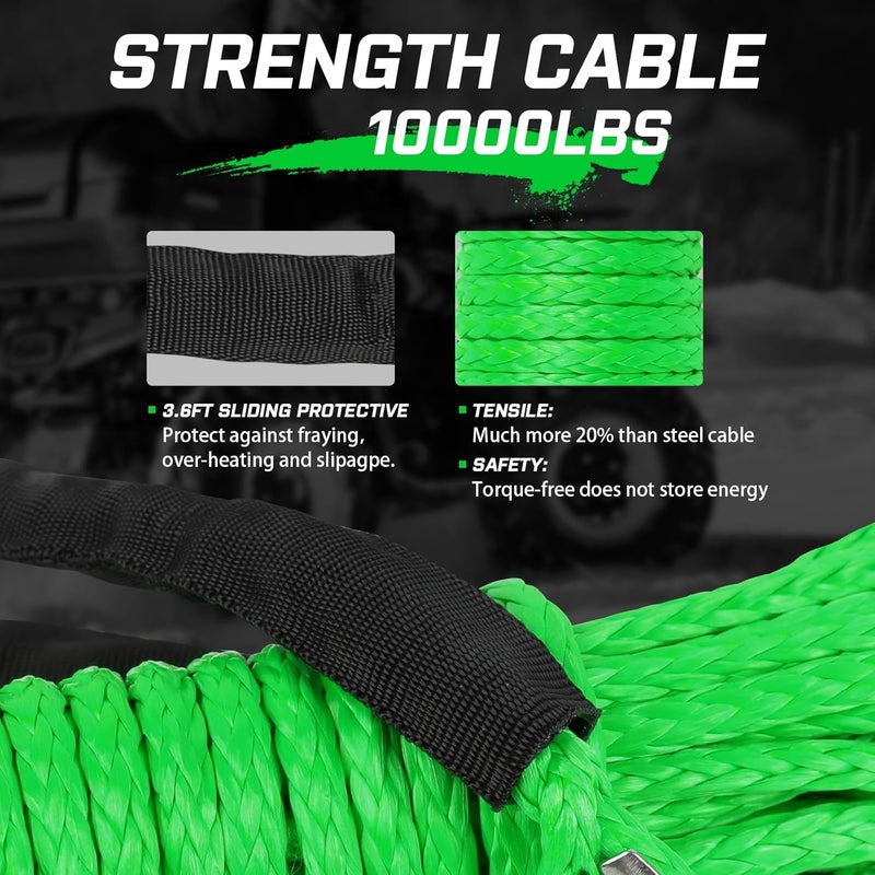 STEGODON Synthetic Winch Rope, 1/4'' x 50ft 10,000LBS Synthetic Winch Line 1/4 Winch Cable Replacement Synthetic Rope for 4WD Off Road Vehicle ATV UTV (Green) - Image 4